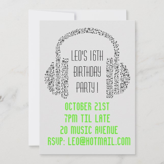 Invitation DJ funky cool music, fête d'anniversaire des adole (Devant)
