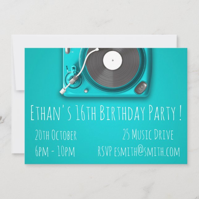 Invitation DJ funky cool rétro adolescent garçon anniversaire (Devant)