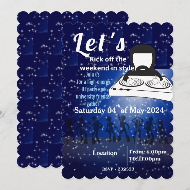 Invitation DJ party et amis de l'université se rassemblent (Devant / Derrière)