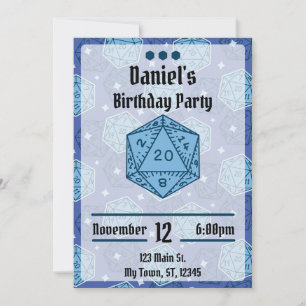 Invitation DnD Anniversaire Fête DnD D20 Blue Dice