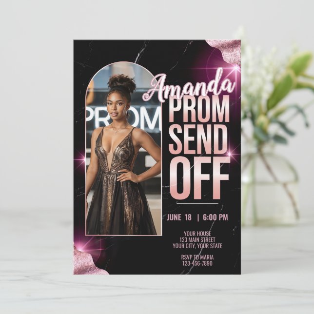 Invitation do-it-yourself Luxueux Prom Envoyez Du Marbre Rose (Debout devant)