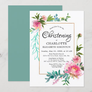 Invitation do-it-yourself rose florale Aquarelle Christening 