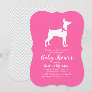 Invitation Doberman Pinscher Chien Baby shower fille rose