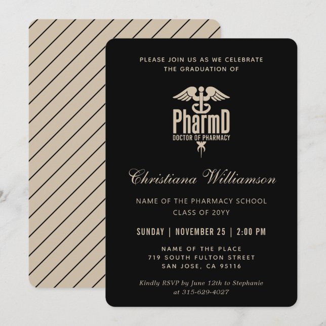 Invitation Docteur en pharmacie PharmD Pharmacy Graduation (Devant / Derrière)