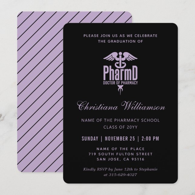 Invitation Docteur en pharmacie PharmD Pharmacy Graduation (Devant / Derrière)