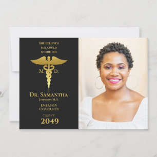 Invitation Docteur Médicale MD RN Nurse Graduation Black Phot