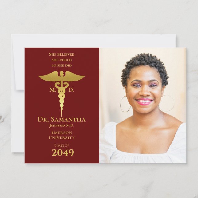 Invitation Docteur Médicale MD RN Nurse Graduation RED Photo (Devant)