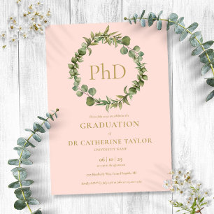 Invitation Doctorat Diplôme Blush Pink Garland