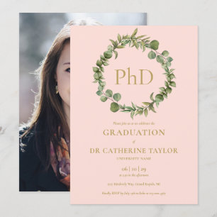 Invitation Doctorat Diplôme Blush Pink Garland