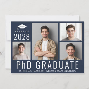 Invitation Doctorat Doctorat 5 Photo Blue Graduation Party