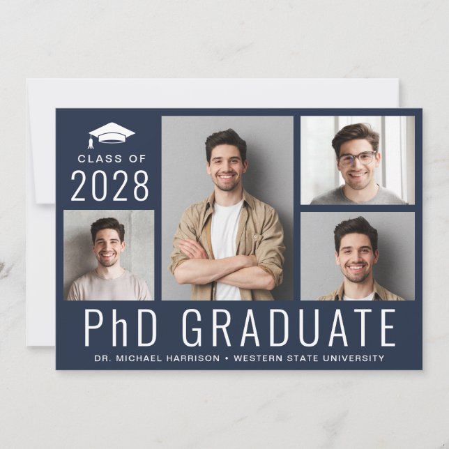 Invitation Doctorat Doctorat 5 Photo Blue Graduation Party (Devant)