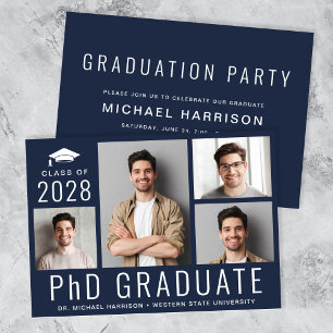 Invitation Doctorat Doctorat 5 Photo Blue Graduation Party