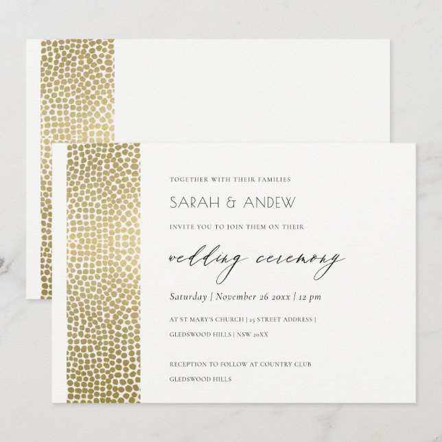 INVITATION DOIGTS BLANCS D'OR GLAMOREUX MARIAGE MOSAÏQUE (Devant / Derrière)
