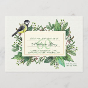 Invitation d'oiseaux et de feuilles