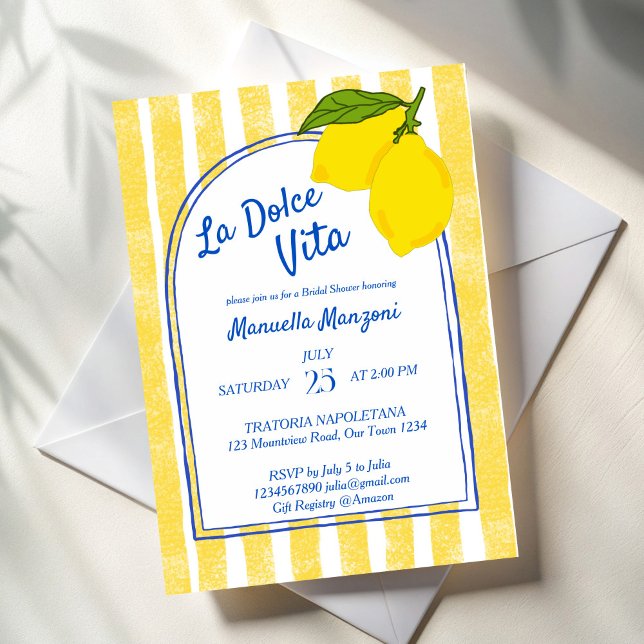 Invitation Dolce vita jaune citrons italien douche nuptiale (Dolce vita yellow stripes Lemons Italian bridal shower Invitation template instant download)
