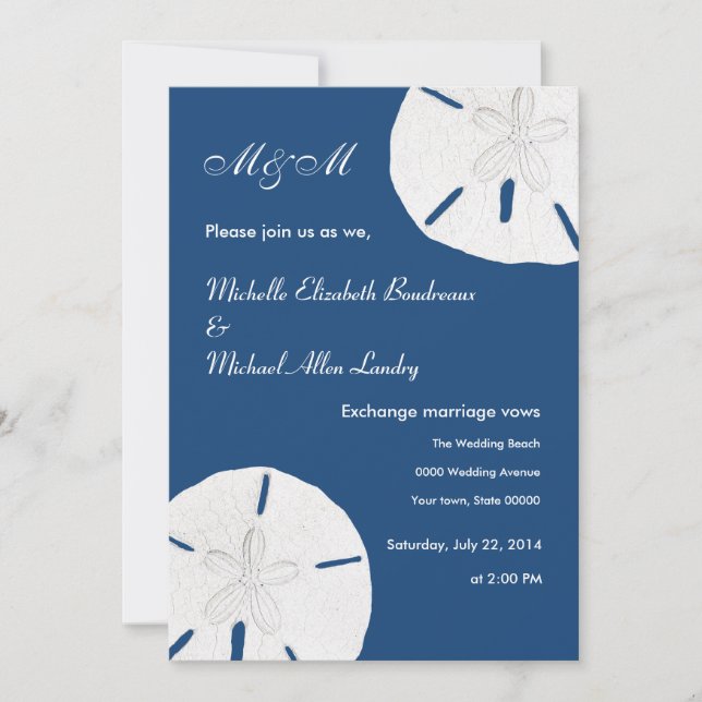 Invitation Dollar de sable Mariage Monaco Mariage bleu (Devant)