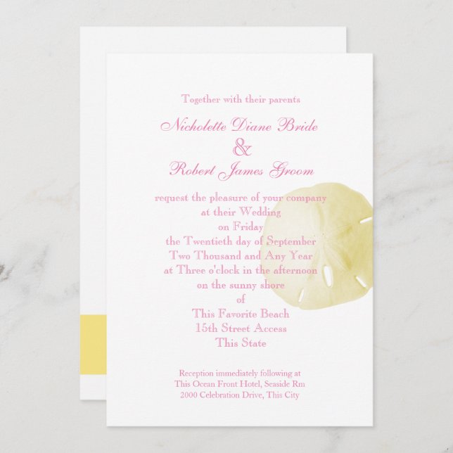Invitation Dollar de sable rose et jaune Mariage (Devant / Derrière)