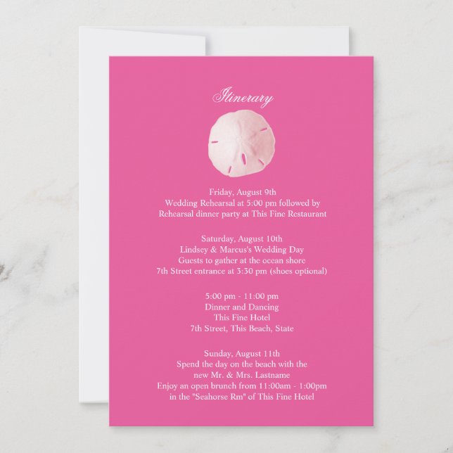Invitation Dollar de sable rose Mariage Intinéraire (Devant)