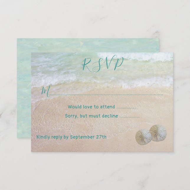 Invitation Dollars de sable RSVP Beach Scène Mariage RSVP (Devant / Derrière)