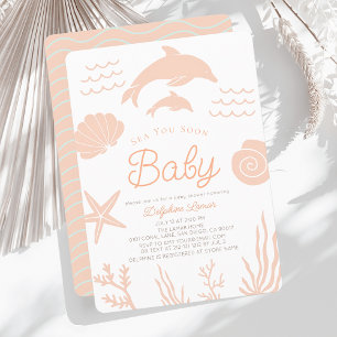 Invitation Dolphins & Seashell Sea You Bientôt Baby shower ro
