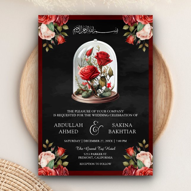 Invitation Dôme en verre rose rouge QR Code Mariage musulman  (Créateur téléchargé)