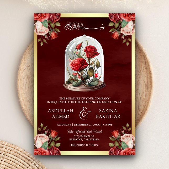 Invitation Dôme en verre rose rouge QR Code Maroon Mariage mu (Créateur téléchargé)