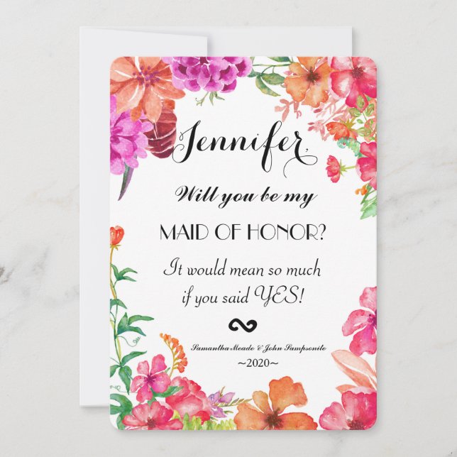 Invitation Domestique orange rose de jardin d'aquarelle (Devant)
