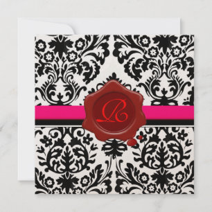 INVITATION DOMMAQUES NOIRS ET BLANCS, MONOGRAMME DE SCEAU ROU