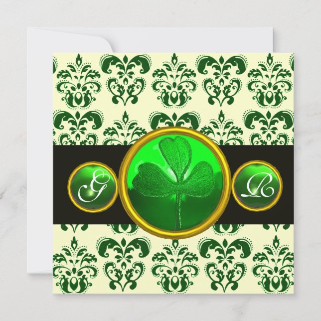 Invitation DOMMAQUES NOIRS VERTS AVEC MONOGRAM SHAMROCK Gold (Devant)