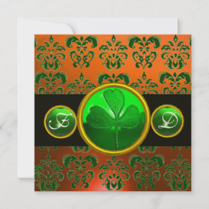 Invitation DOMMASQUE ORANGE VERT, MONOGRAMME SHAMROCK noir