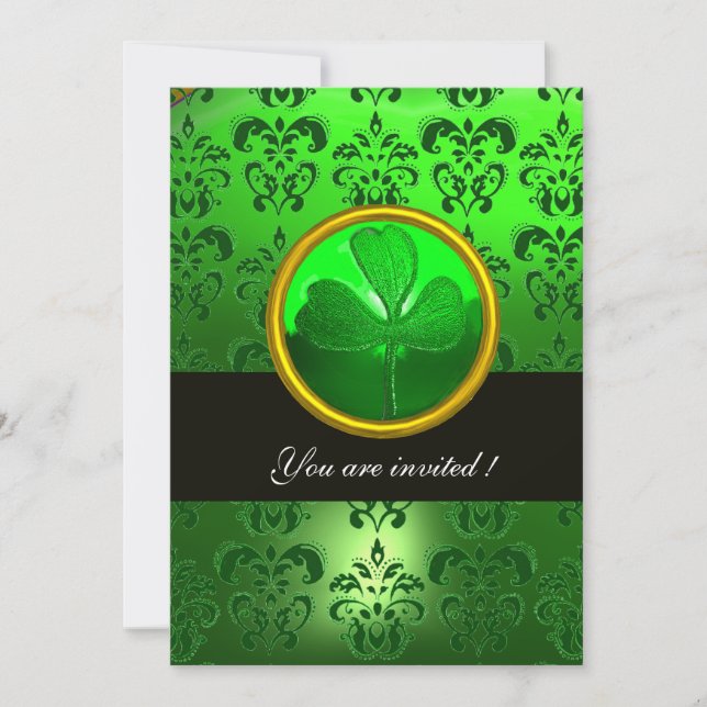 Invitation DOMMASQUE VERT AVEC SHAMROCK, noir (Devant)