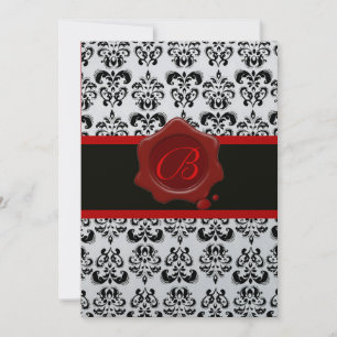 INVITATION DOMMASQUES ROUGES, ARGENT ET NOIR, MONOGRAMME DE S