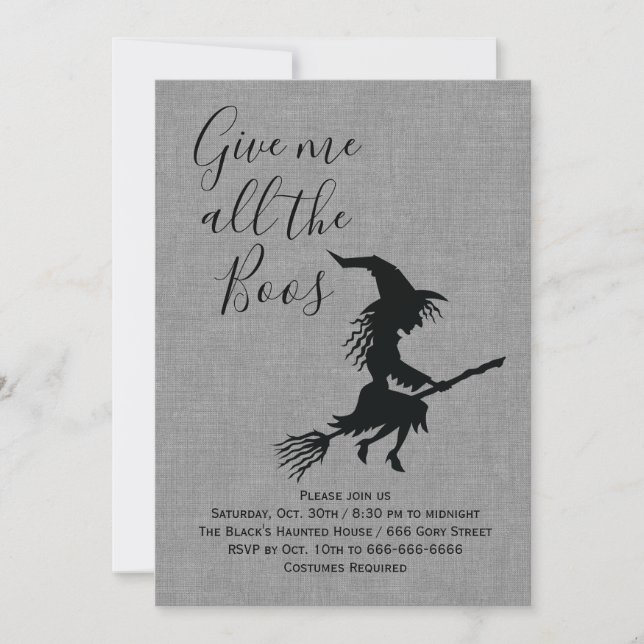 Invitation Donne-moi toute la fête d'Halloween de Boos Linen (Devant)