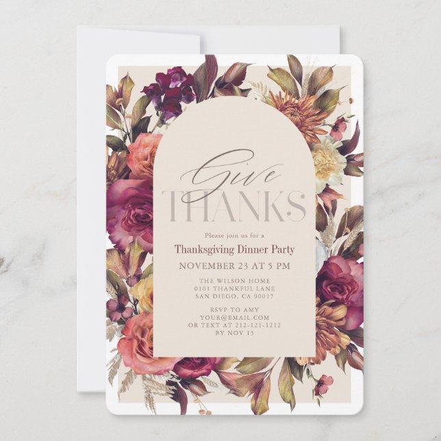Invitation Donnez Merci Autumn Floral Arch Thanksgiving (Devant)