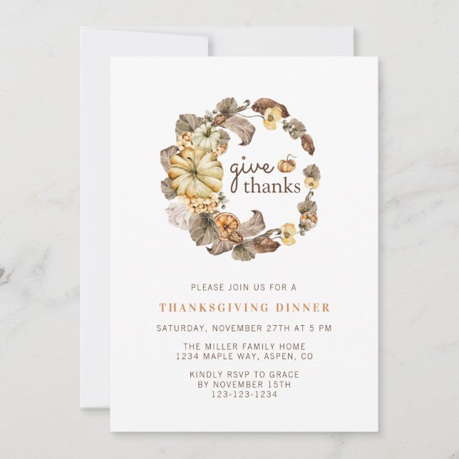 Invitation Donnez Merci Simple Aquarelle Thanksgiving Dîner (Devant)