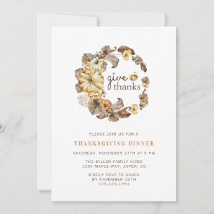 Invitation Donnez Merci Simple Dîner de Thanksgiving à l'aqua
