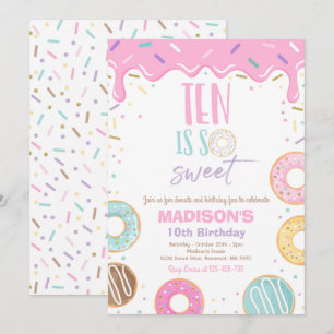 Invitation Donut 10th Birthday Party 10 is so Sweet