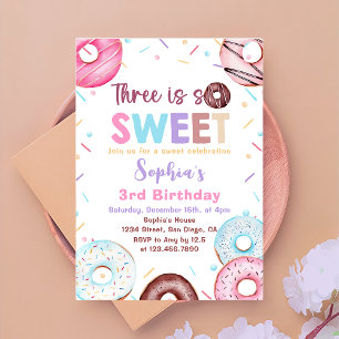 Invitation Donut 3e fête d'anniversaire Donut Three is Sweet