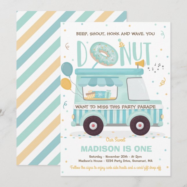 Invitation Donut Anniversaire Promenade Par Anniversaire Para (Devant / Derrière)