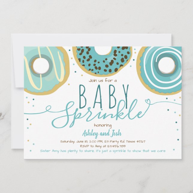 Invitation Donut Baby Sprinkle Bleu Garçon Doughnut Sprinkle (Devant)