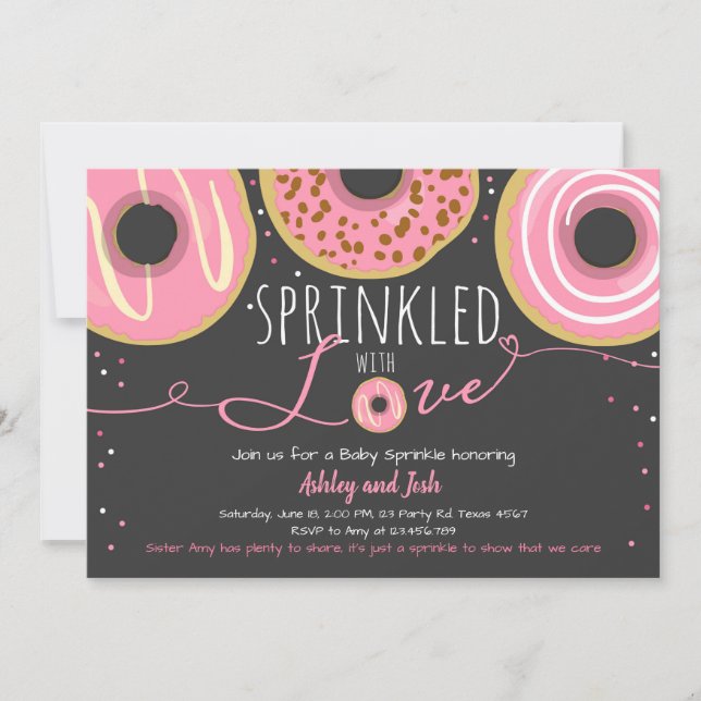 Invitation Donut Bébé Sprinkle Rose Gâteau Fille Sprinkle (Devant)