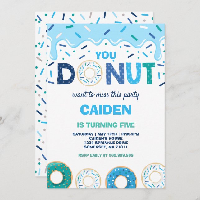 Invitation Donut Birthday Invitation, tu ne veux pas manquer  (Devant / Derrière)