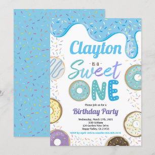 Invitation Donut Boy Sweet Un 1er Anniversaire Party Blue 