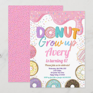 Invitation Donut Croissance Anniversaire Fête Pink Pastel Gir