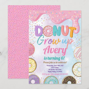 Invitation Donut Croissance Anniversaire Fête Pink Pastel Gir