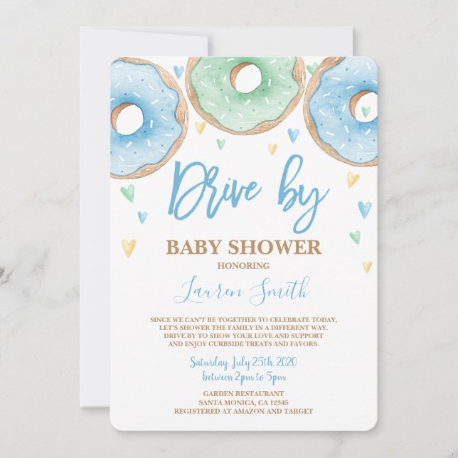 Invitation Donut Drive by Baby shower boy (Devant)