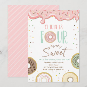 Invitation Donut Four Ever Sweet Girl 4e anniversaire