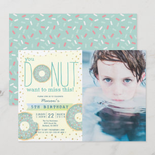 Invitation Donut Green x Gold Photo Boy Anniversaire