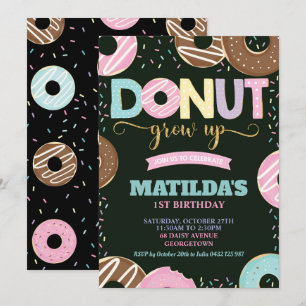 Invitation Donut Grow Up 1er anniversaire Fille Doughnut Part
