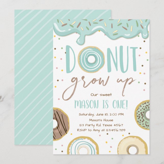Invitation Donut Grow Up Blue Boy Fête d'anniversaire (Devant / Derrière)